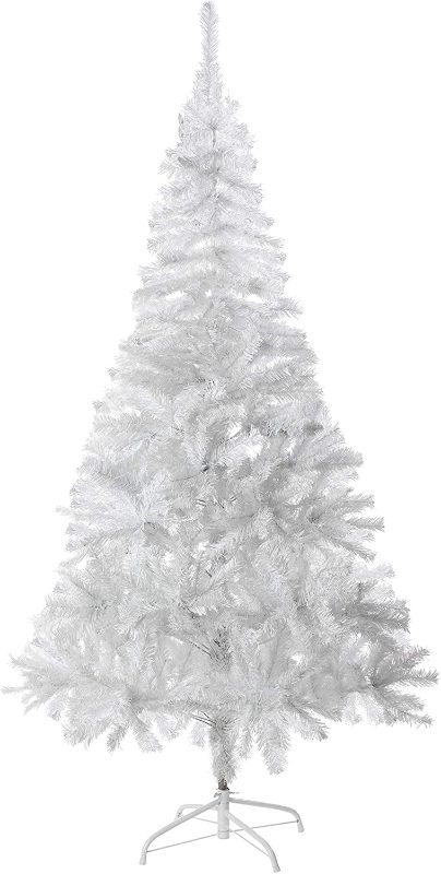 Photo 1 of Amazing Seasons 6 Ft. White Christmas Tree | Snow White Branches with Sturdy Metal Base | Unlit Artifical White Pine (AU-IT6-600-WHT)
