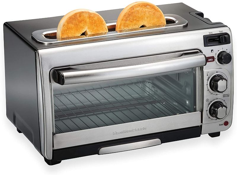 Photo 1 of Hamilton Beach 2-in-1 Countertop Oven and Long Slot Toaster, Stainless Steel, 60 Minute Timer and Automatic Shut Off