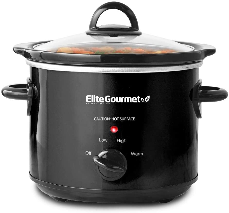 Photo 1 of Elite Gourmet MST-350B Electric Oval Slow Cooker, Adjustable Temp, Entrees, Sauces, Stews & Dips, Dishwasher Safe Glass Lid & Crock (3.5 Quart, Black)
