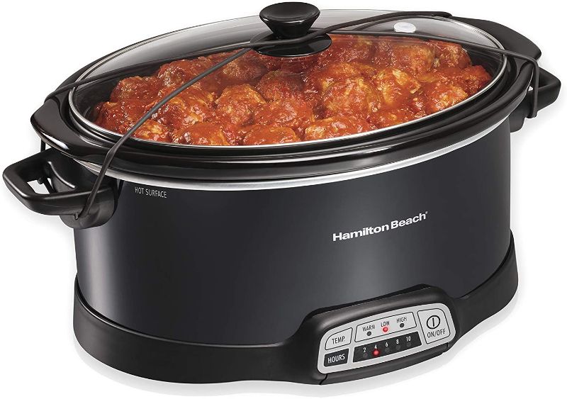 Photo 1 of Hamilton Beach Programmable Slow Cooker with Three Temperature Settings, 7-Quart + Lid Latch Strap, Black
