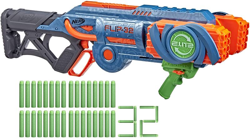 Photo 1 of NERF Elite 2.0 Flipshots Flip-32 Blaster, Rotating Dart Barrels, 32-Dart Capacity, 32 Elite Darts, Toy Foam Blasters, Kids Outdoor Games & Toys for Boys & Girls
