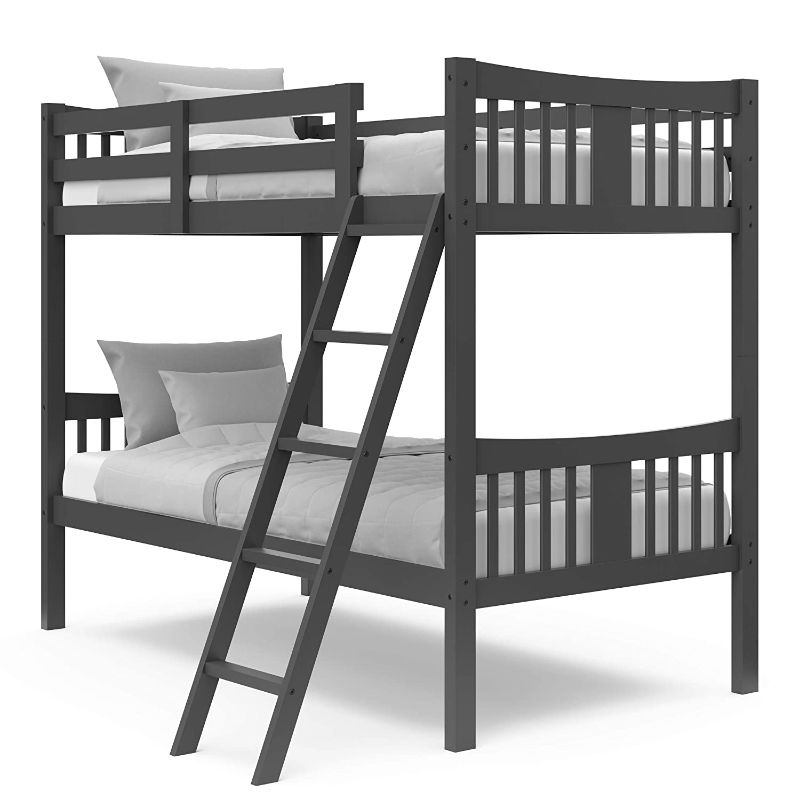 Photo 1 of Box 1 of 2---Storkcraft Caribou Solid Hardwood Twin Bunk Bed with Ladder and Safety Rail, Gray
