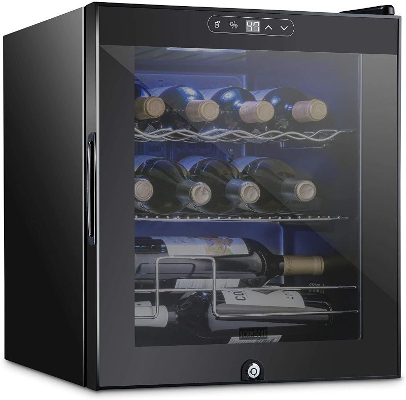 Photo 1 of Schmecke 12 Bottle Compressor Wine Cooler Refrigerator w/Lock | Large Freestanding Wine Cellar | 41f-64f Digital Temperature Control Wine Fridge For Red, White, Champagne or Sparkling Wine - Black
