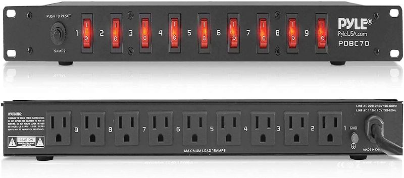 Photo 1 of PDU Power Strip Surge Protector - 150 Joules,9 Outlet Strips Surge Protector z - Heavy-Duty Electric Extension Cord Strip - 1U Rack Mount Protection Power Outlet Strip - 9 Front Switch - Pyle PDBC70
