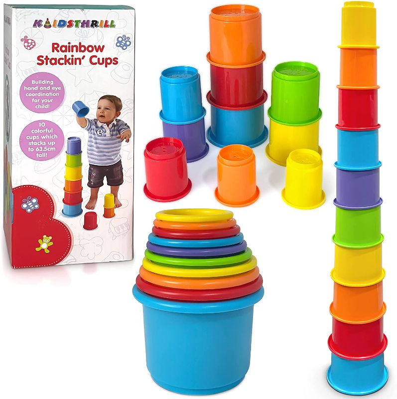 Photo 1 of Stacking cups – 10pcs Rainbow Nesting Cups –Tall Baby Stacking Toys – Animal Characters Design - For Baby Bath And Educational Toys - For 6 Months + Baby Toys
