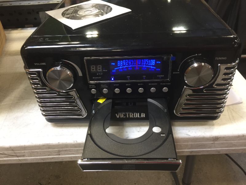 Photo 2 of Victrola 50's Retro Bluetooth Record Player & Multimedia Center with Built-in Speakers - 3-Speed Turntable, CD Player, AM/FM Radio | Vinyl to MP3 Recording | Wireless Music Streaming | Black
