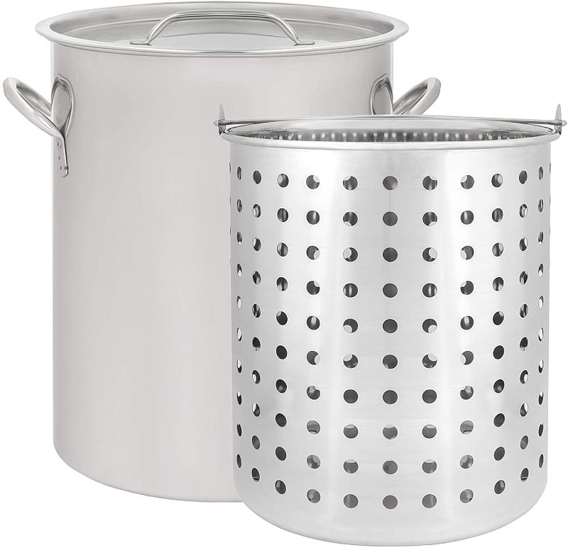 Photo 1 of CONCORD 42 QT Stainless Steel Stock Pot w/ Basket. Heavy Kettle. Cookware for Boiling (42)
