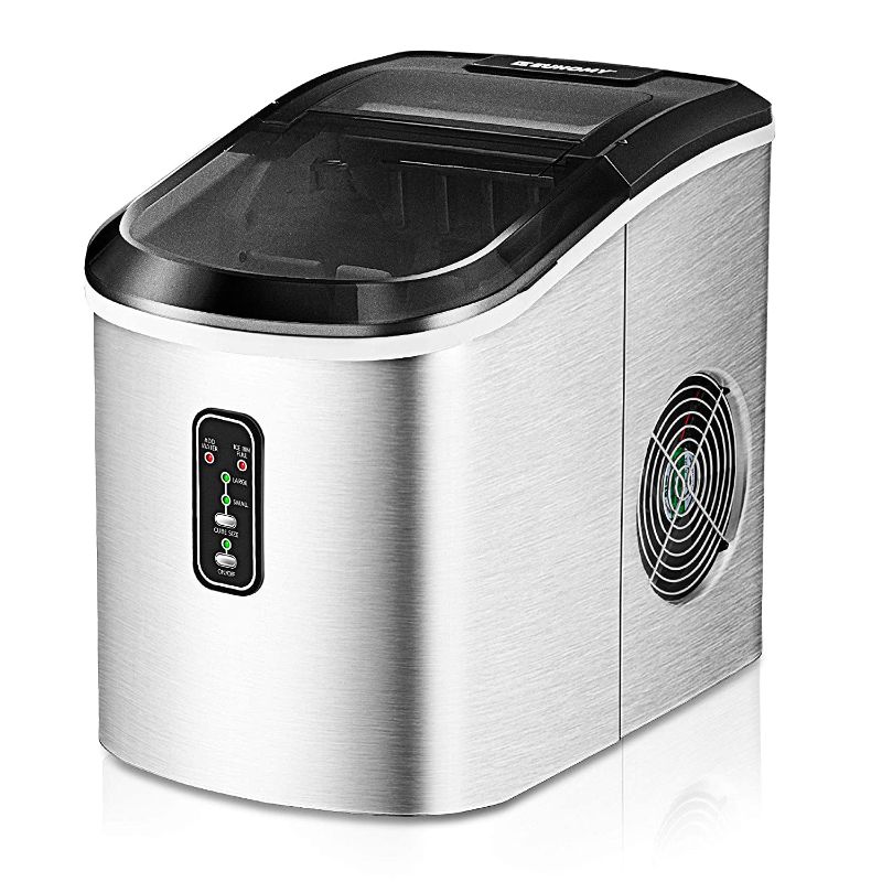 Photo 1 of Euhomy Ice Maker Machine Countertop, 26 lbs in 24 Hours, 9 Cubes Ready in 6 Mins, Electric Ice Maker and Compact Potable Ice Maker with Ice Scoop and Basket. Perfect for Home/Kitchen/Office.(Silver)
