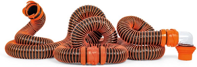 Photo 1 of Camco RhinoEXTREME 20ft RV Sewer Hose Kit, Includes Swivel Fitting and Translucent Elbow with 4-In-1 Dump Station Fitting, Crush Resistant, Storage Caps Included - 39867
