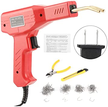 Photo 1 of Car Bumper Repair Welder Kit, Professional Staple Design Hot Plastic Welding Gun Set 2 Colors Electronic Soldering Gun Kit with Carring Case for Repairing Fairing, Automotive Bumper(Red US Plug 110V)
