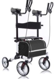 Photo 1 of BEYOUR WALKER Upright Walker, Newest Design, Stand Up Rollator Walker Tall Rolling Mobility Walking Aid with 10” Front Wheels, Seat and Armrest for Seniors and Adults, White
