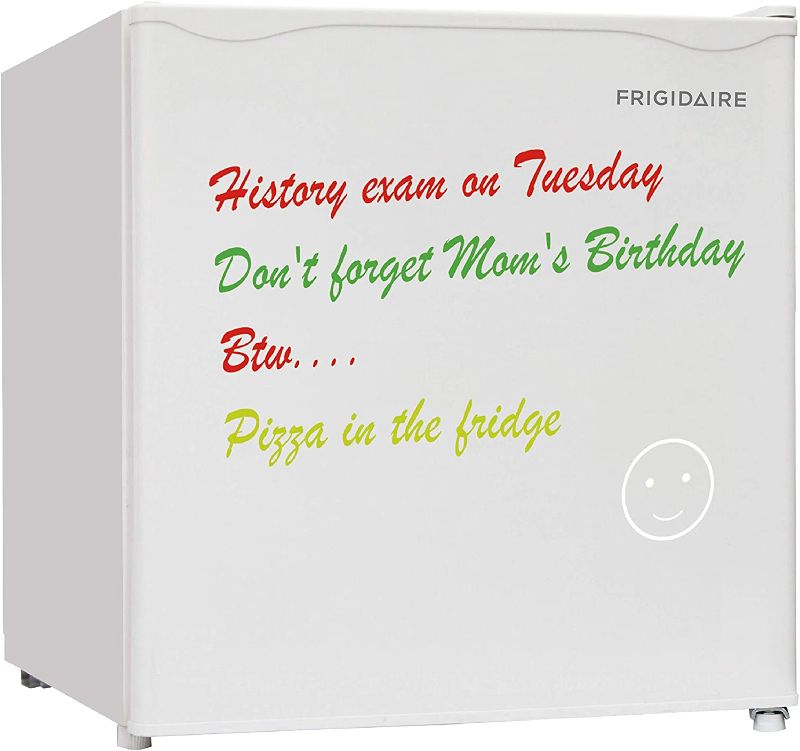 Photo 1 of FRIGIDAIRE EFR107-WHITE 1.6 Cu Ft Compact Dorm Fridge with Dry Erase Board, White
