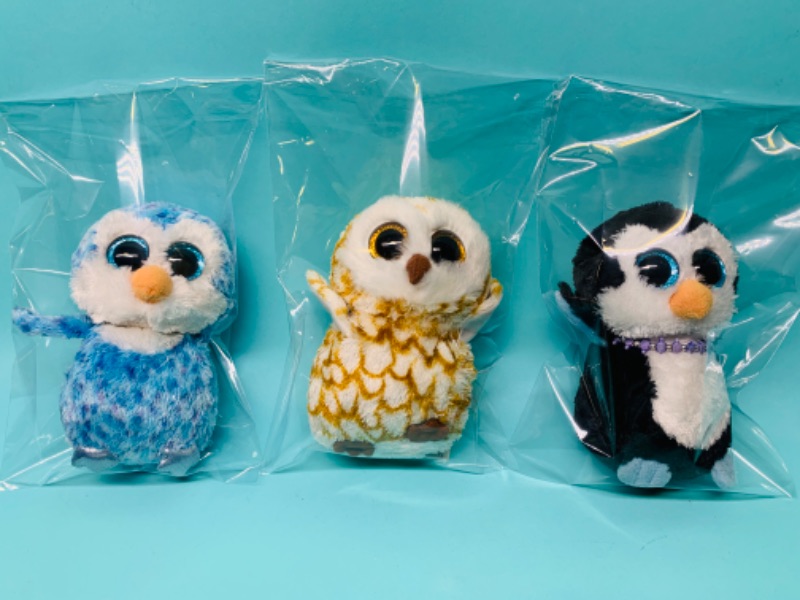 Photo 1 of 802616…3 TY beanie babies boos big eyes birds in bags