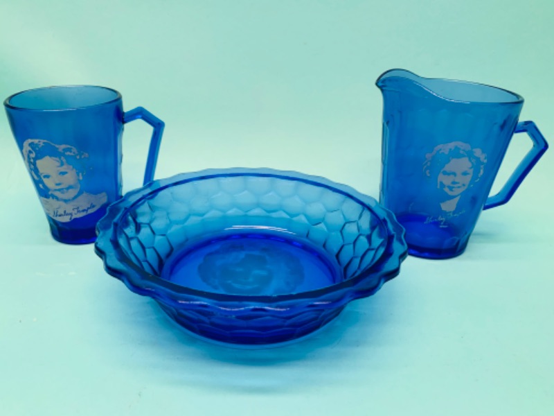 Photo 3 of 802631…vintage Shirley temple blue glassware 
