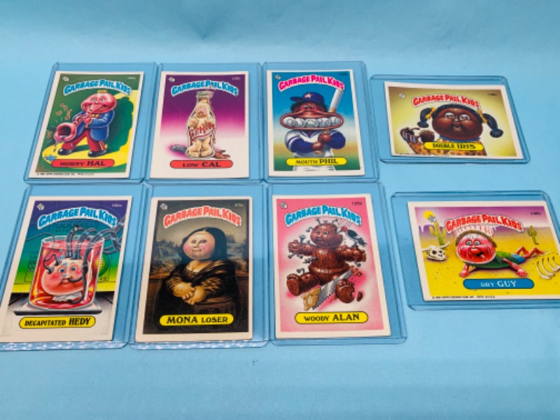 Photo 1 of 802654… 8 vintage garbage pail kids sticker cards in hard plastic sleeves 