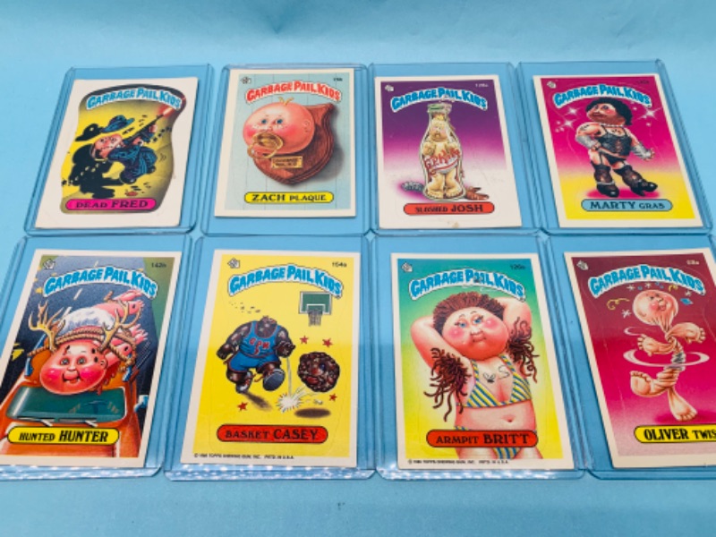 Photo 1 of 802656… 8 vintage garbage pail kids sticker cards in hard plastic sleeves 