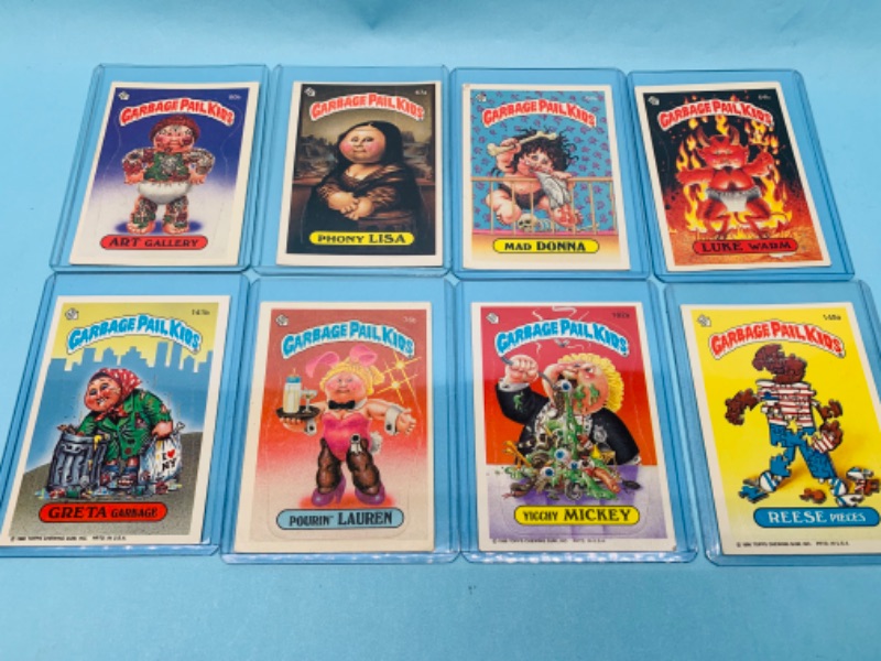 Photo 1 of 802657… 8 vintage garbage pail kids sticker cards in hard plastic sleeves 