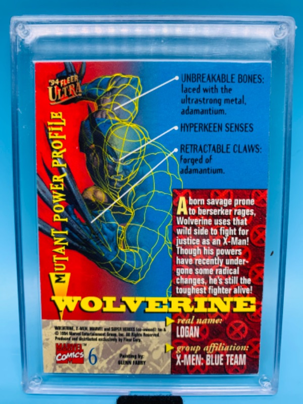 Photo 2 of 802670…fleer ultra Wolverine card 6  in hard plastic case