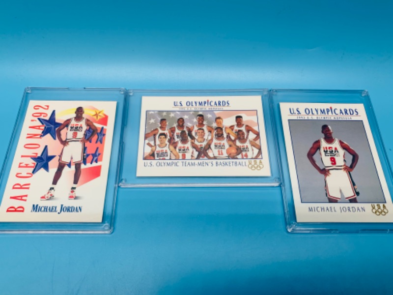 Photo 1 of 802686…3 US Olympic cards featuring Michael Jordan in hard plastic cases
