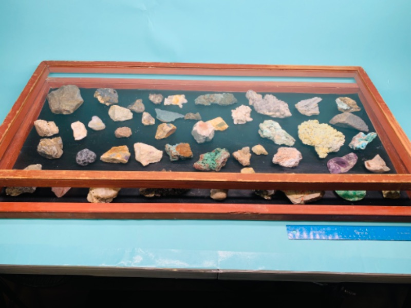 Photo 7 of 802691…xxlarge display with 45+ Gemstones, geodes, crystals, and rocks includes  case and glass cover 3 foot x 17” case 