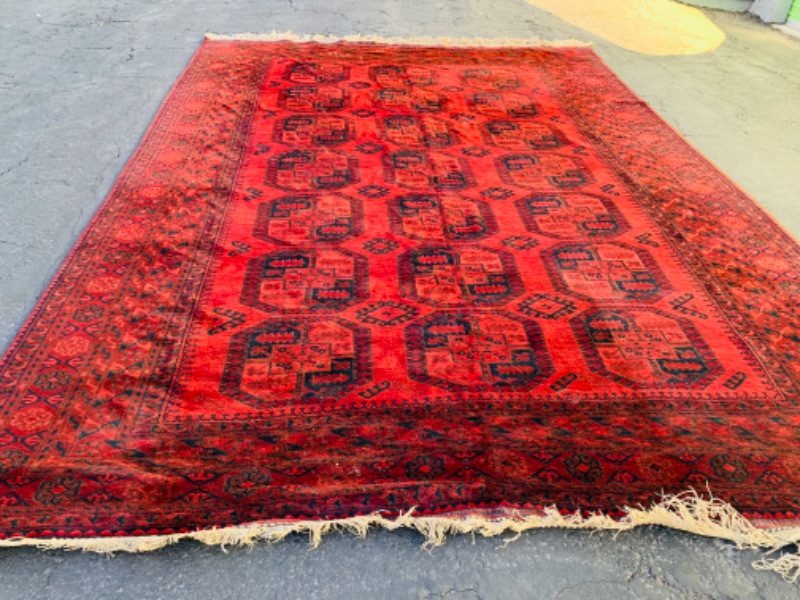 Photo 6 of 802697…xxlarge 10 x 14 foot premium antique afghan rug needs cleaning- border frills on one side have been cut - see photos 