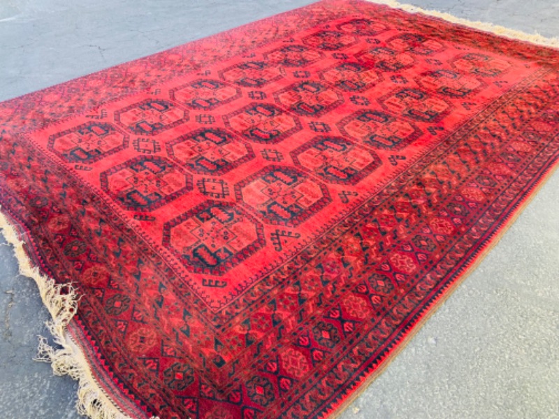 Photo 1 of 802697…xxlarge 10 x 14 foot premium antique afghan rug needs cleaning- border frills on one side have been cut - see photos 