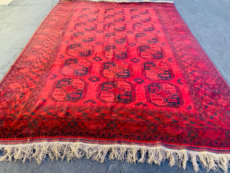 Photo 1 of 802697…xxlarge 10 x 14 foot premium antique afghan rug needs cleaning- border frills on one side have been cut - see photos 