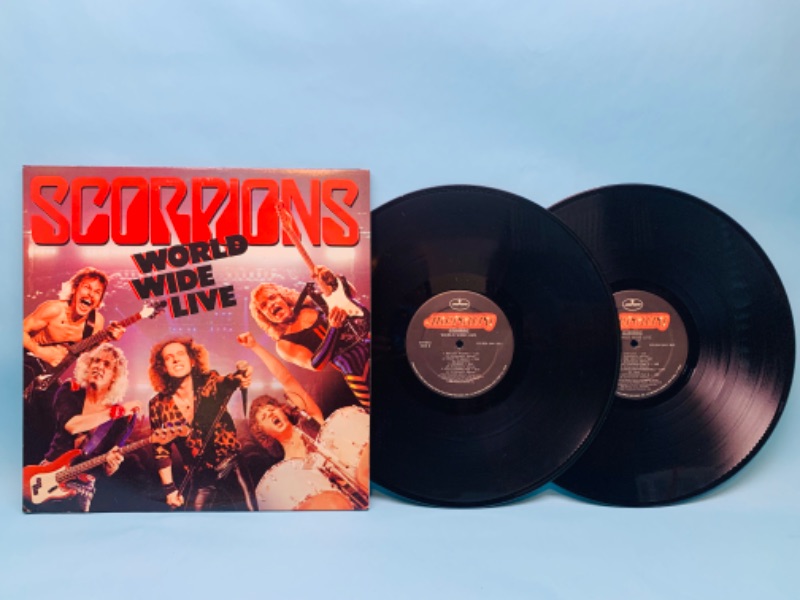 Photo 5 of 802807…great condition scorpions world wide live vinyl 2 record set in plastic sleeves covers and records in great condition for age 