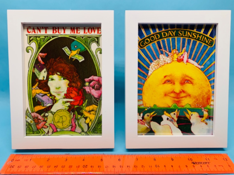 Photo 1 of 802845…vintage 1966 and 1964 Beatlegraphics framed lyric cards- see photos 