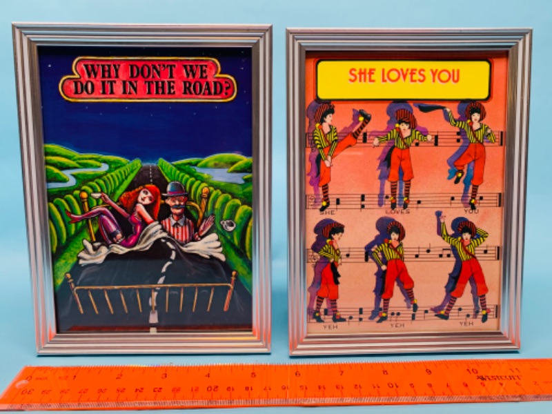 Photo 1 of 802847…vintage 1963 and 1969 Beatlegraphics framed lyric cards- see photos 