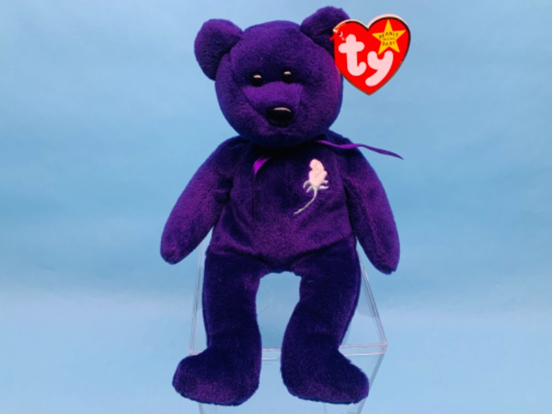 Photo 1 of 802892…TY beanie baby Princess Diana purple bear in display case 