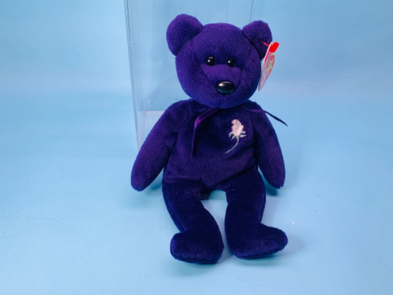 Photo 3 of 802892…TY beanie baby Princess Diana purple bear in display case 