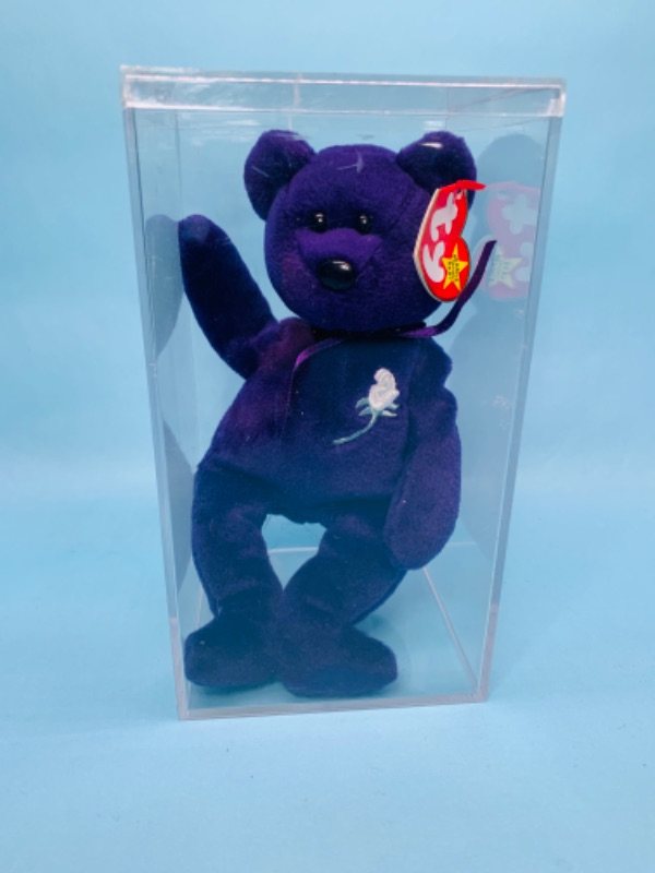 Photo 2 of 802892…TY beanie baby Princess Diana purple bear in display case 