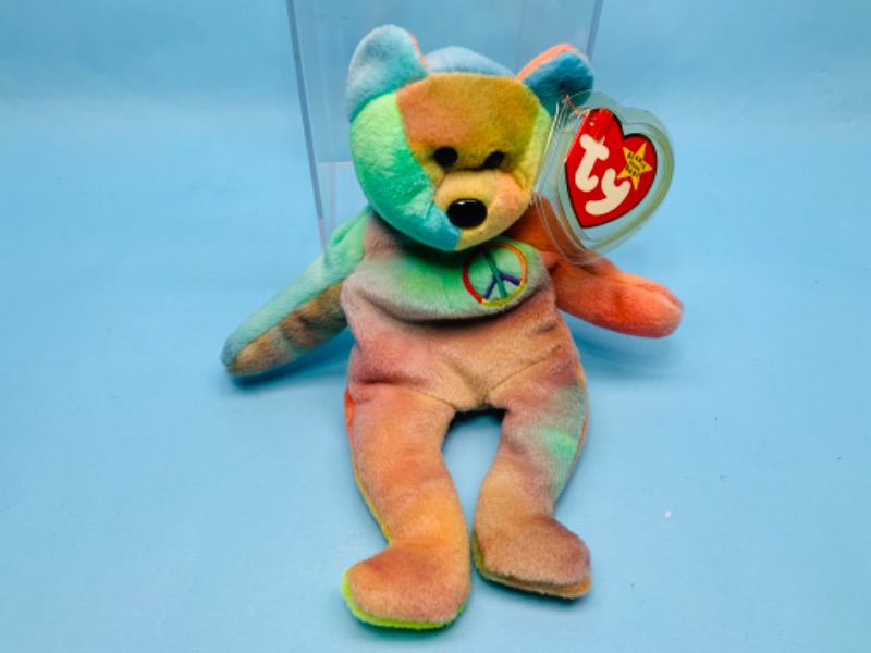 Photo 2 of 802893…TY beanie baby Peace bear in display case 