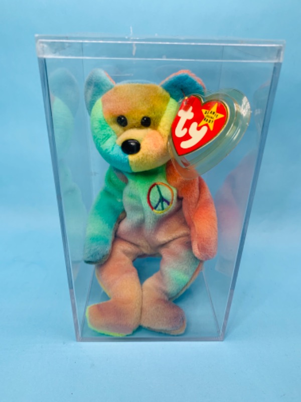 Photo 1 of 802893…TY beanie baby Peace bear in display case 