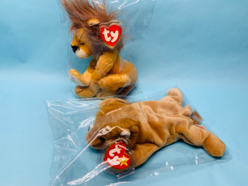 Photo 1 of 802941… 2 TY beanie babies lions in plastic bags 