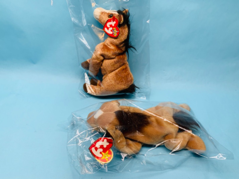 Photo 1 of 802942… 2 TY beanie babies  horses in plastic bags 