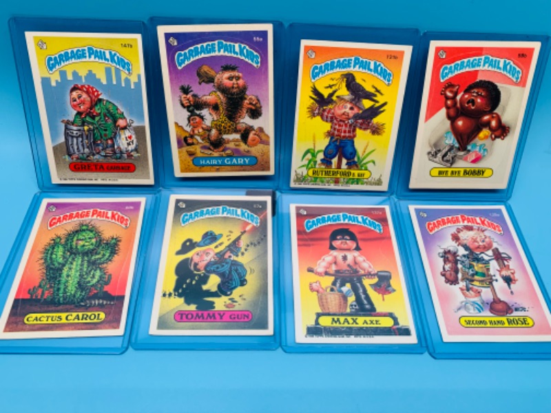 Photo 1 of 803044… 8 vintage garbage pail kids sticker cards in hard plastic sleeves 