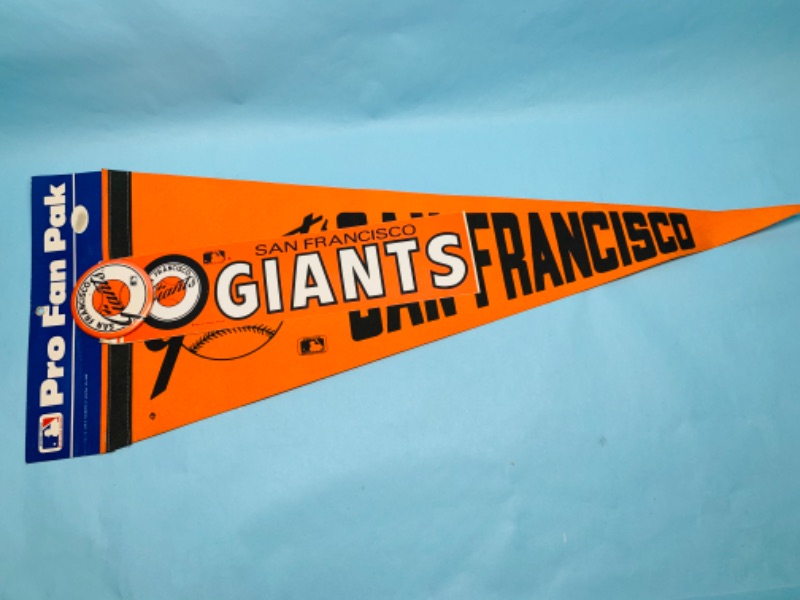 Photo 1 of 803055…vintage San Francisco Giants pennant, pin, and bumper sticker 