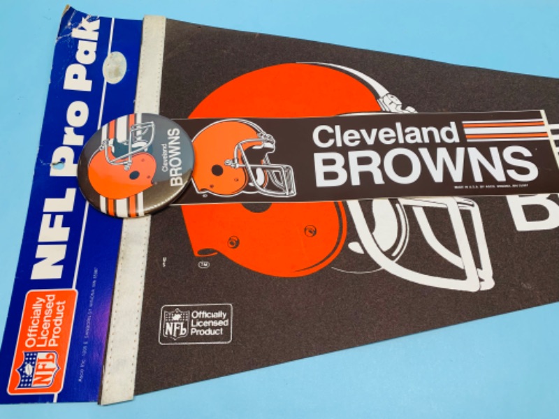 Photo 2 of 803056…vintage Cleveland Browns pennant, pin, and  bumper sticker 