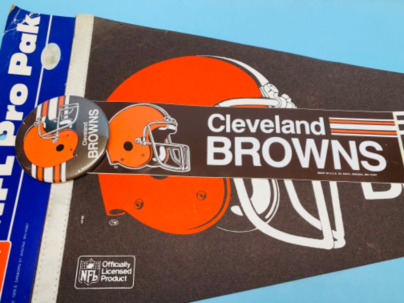 Photo 3 of 803056…vintage Cleveland Browns pennant, pin, and  bumper sticker 