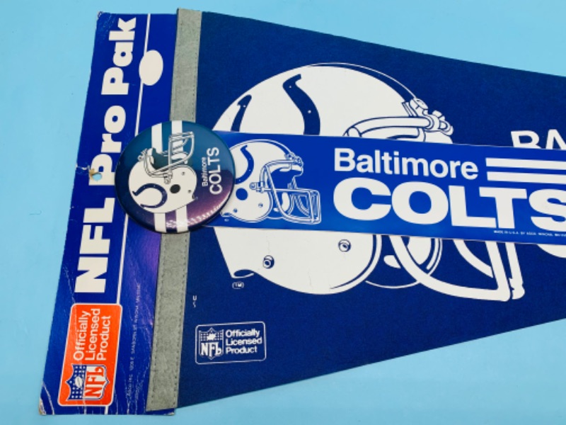 Photo 3 of 803059…vintage Baltimore colts pennant, pin, and bumper sticker 