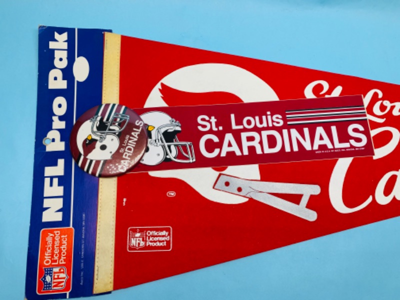 Photo 3 of 803060…vintage St. Louis Cardinals pennant, pin, and bumper sticker 