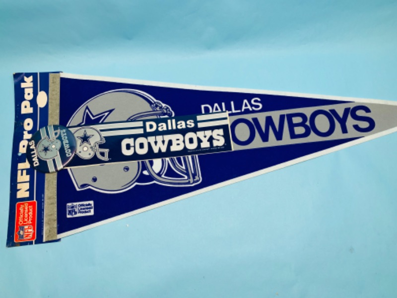 Photo 1 of 803061…vintage Dallas cowboys pennant, pin, and bumper sticker 