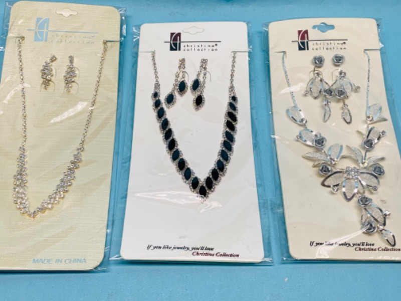 Photo 1 of 803064…3 fashion jewelry necklace and pierced earrings sets in packages by Christina collection 