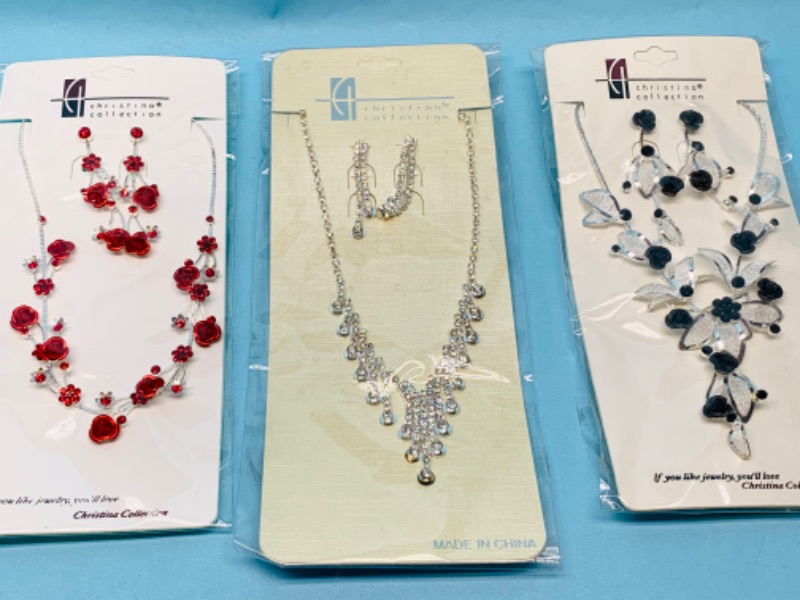 Photo 1 of 803065…3 fashion jewelry necklace and pierced earrings sets in packages by Christina collection 