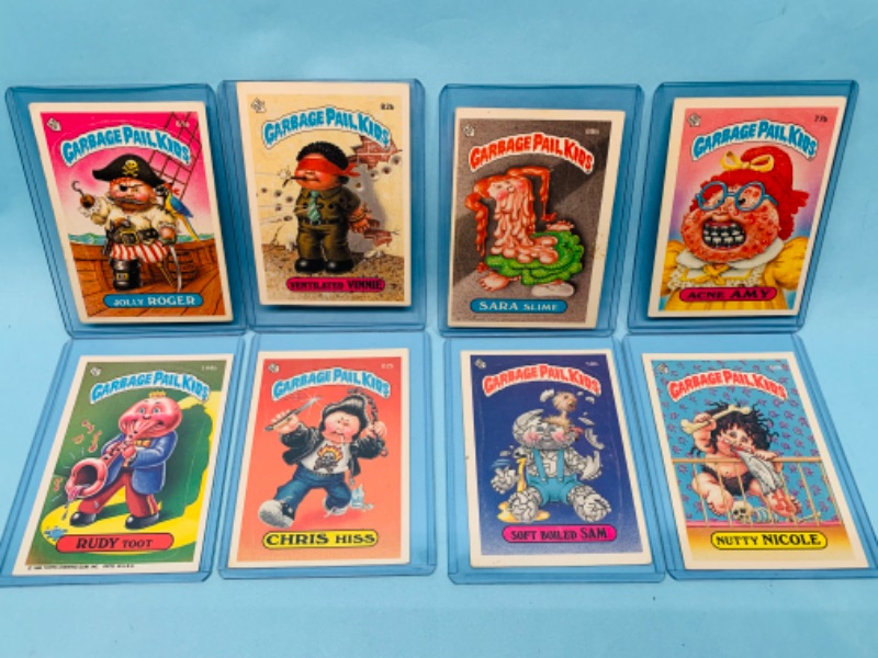 Photo 1 of 803162…8 vintage garbage pail kids sticker cards in hard plastic sleeves 