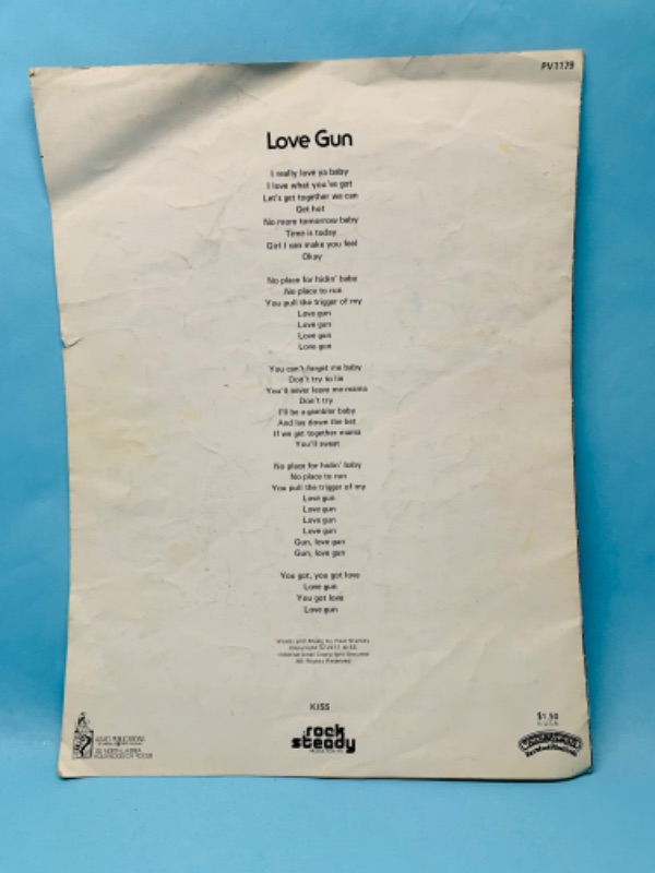 Photo 2 of 803227…vintage kiss Love Gun music sheet  and lyrics - shows wear from age 