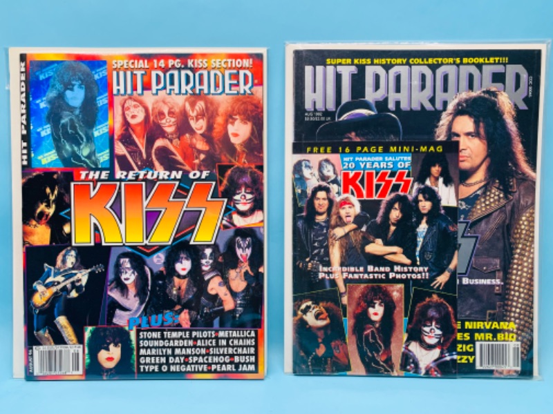 Photo 1 of 803228…2 vintage hit parader magazines featuring kiss in plastic sleeves 