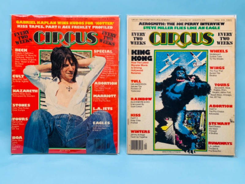 Photo 1 of 803229…2 vintage circus magazines featuring kiss in plastic sleeves 